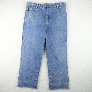 Vintage Blue Jeans Womens 14 Baggy Boxy Raw Hem Cropped Heavyweight Denim 80s